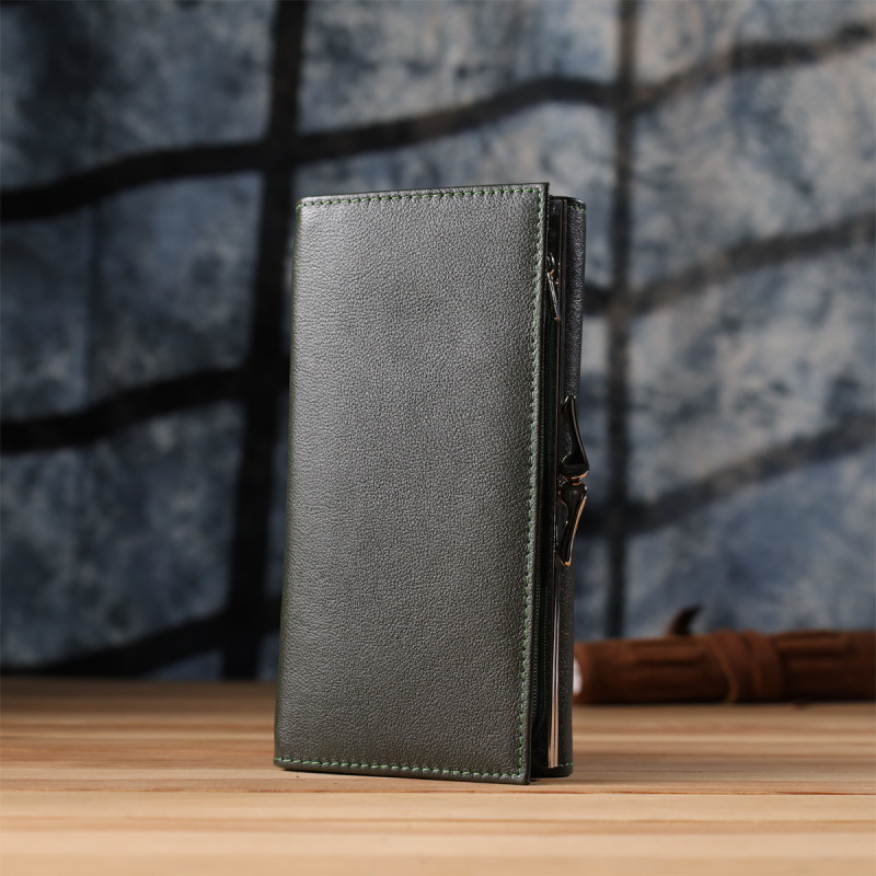 Вместительный женский кошелек на магнитах из натуральной кожи ST Leather Зеленый