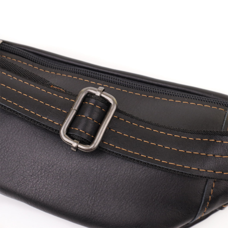 Мужская сумка-бананка из натуральной гладкой кожи Shvigel Черный