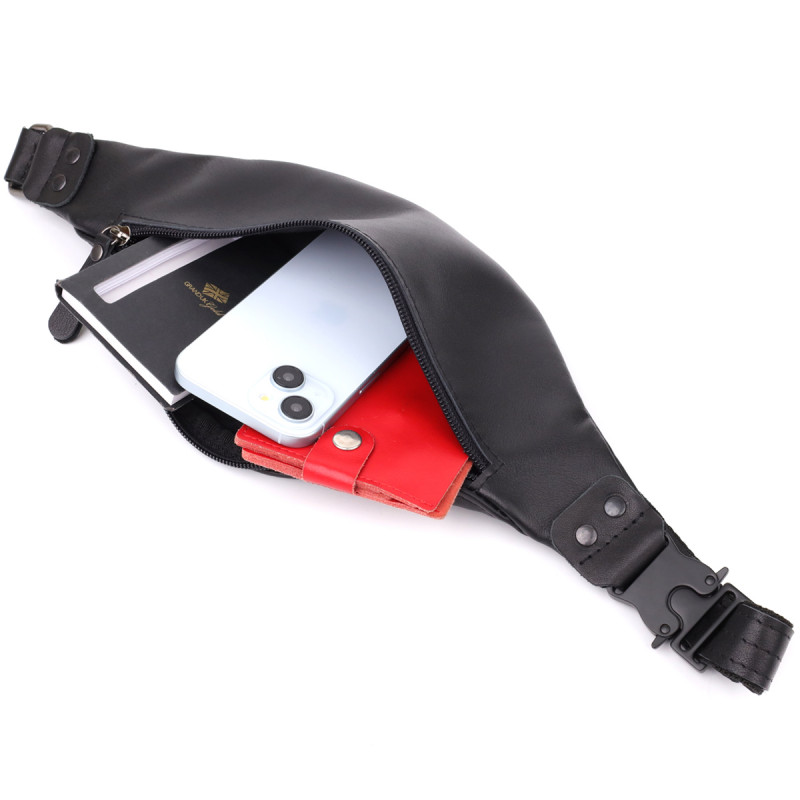 Сумка бананка для мужчин из гладкой натуральной кожи Shvigel Черный