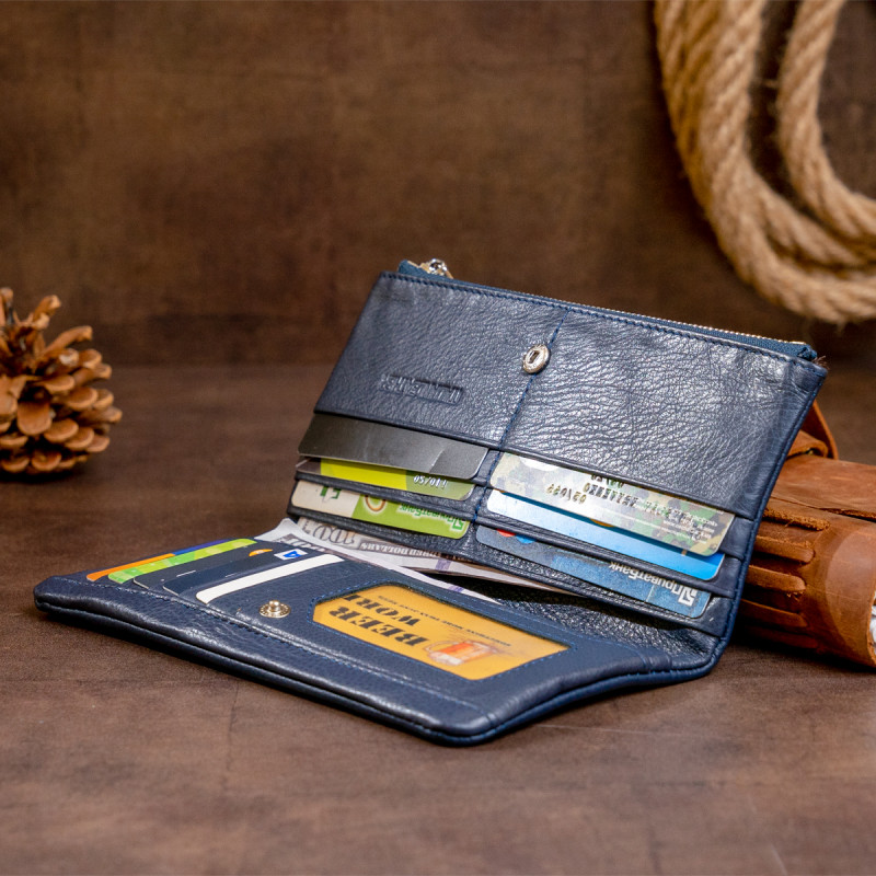 Вертикальный кошелек на кнопке женский ST Leather Темно-синий