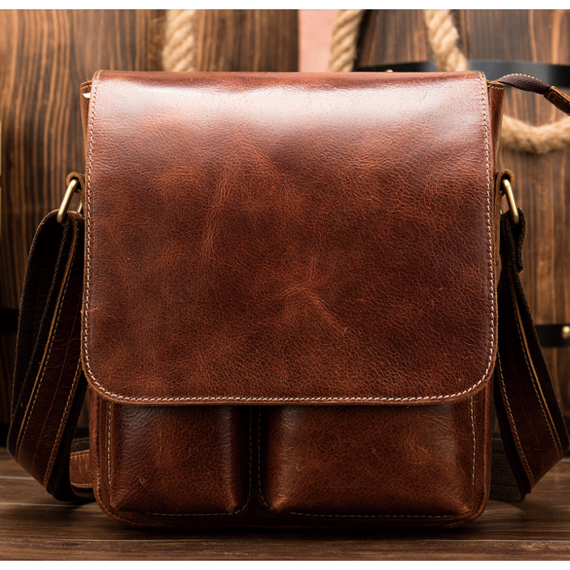 Сумка мужская вертикальная кожаная Vintage Коричневая