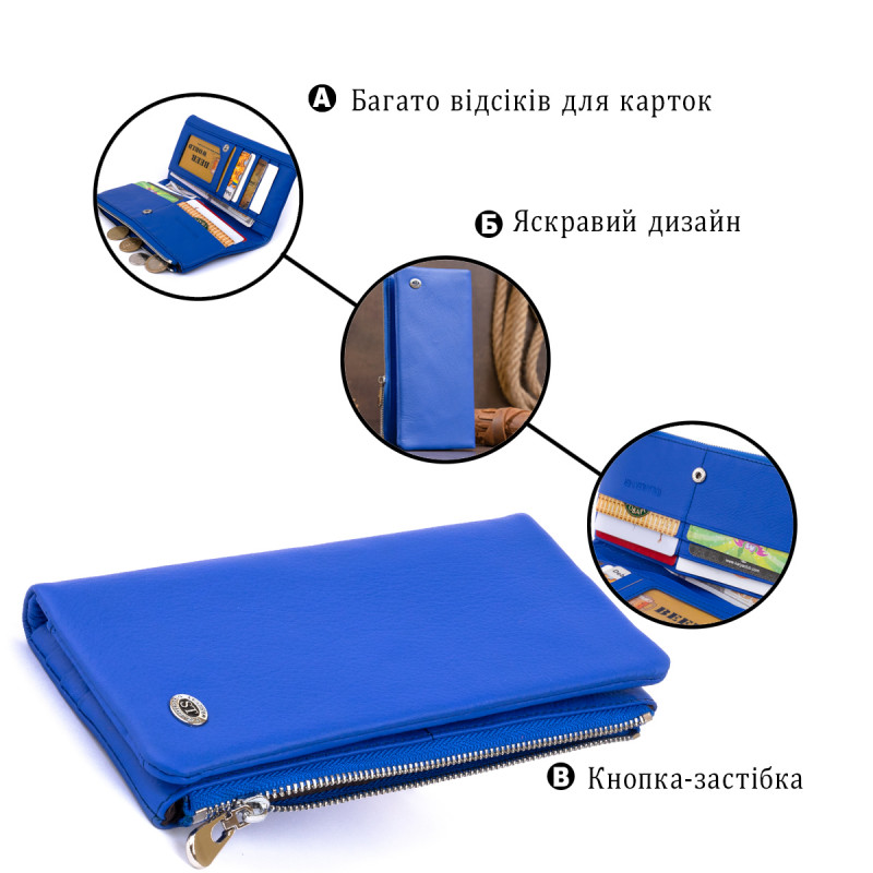 Вертикальный кошелек на кнопке унисекс ST Leather Синий