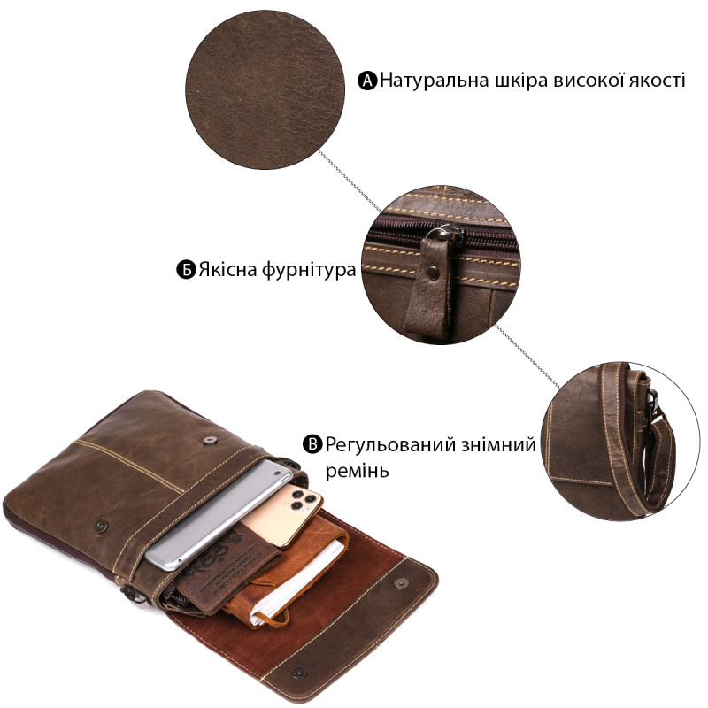 Кожаный мужской мессенджер Vintage Коричневый