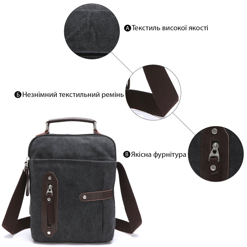 Сумка вертикальна текстильна Vintage Чорна