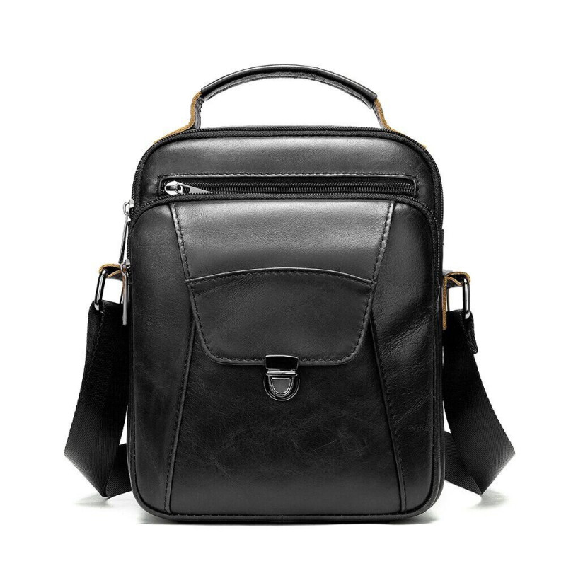 Сумка мужская из плотной кожи Vintage Черная