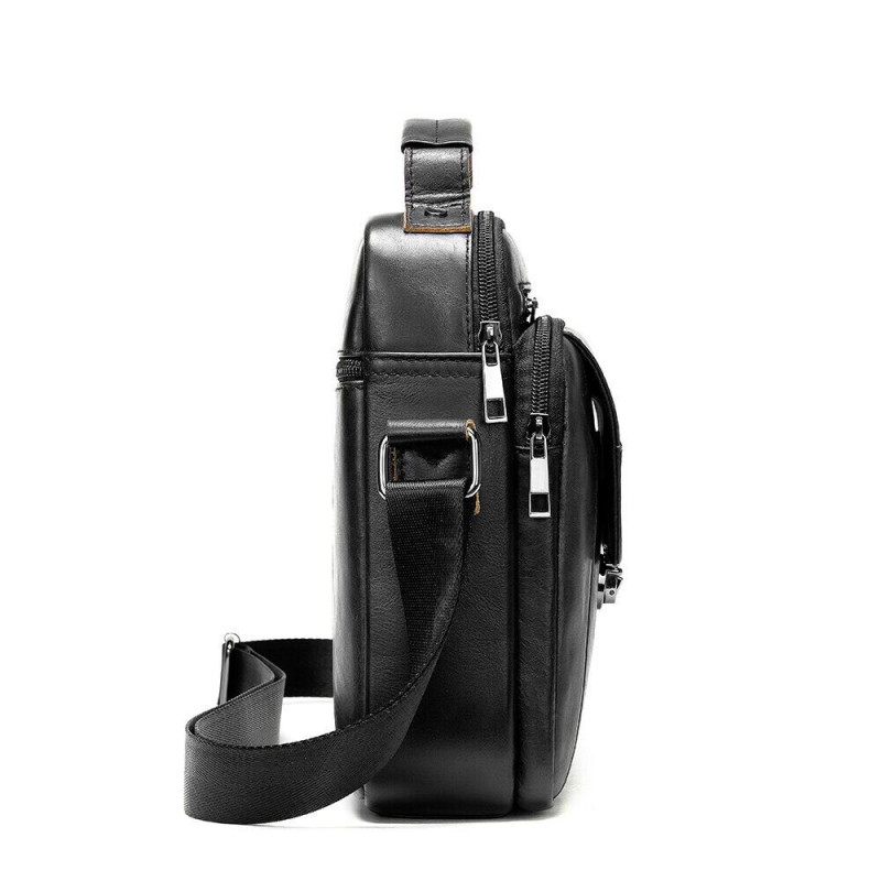 Сумка мужская из плотной кожи Vintage Черная