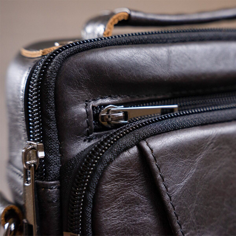 Сумка мужская из плотной кожи Vintage Черная