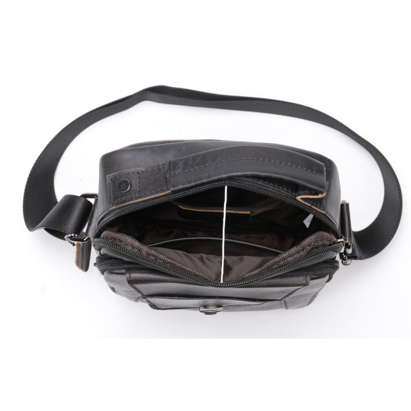 Сумка мужская из плотной кожи Vintage Черная