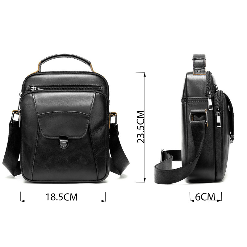 Сумка мужская из плотной кожи Vintage Черная