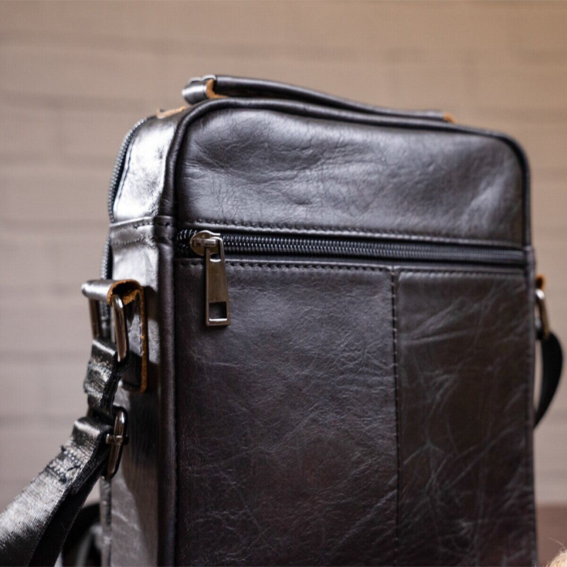 Сумка мужская из плотной кожи Vintage Черная