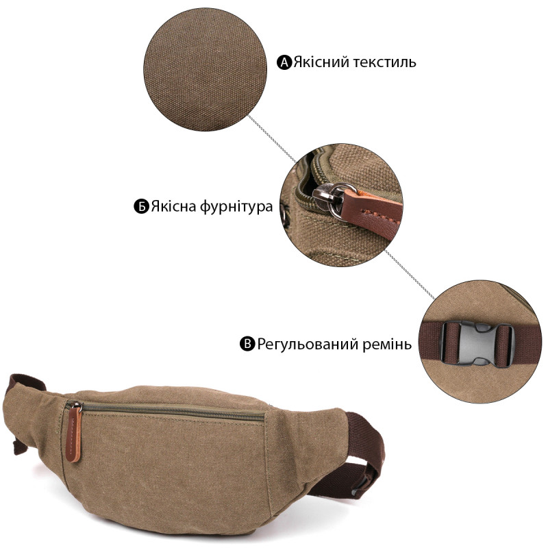 Сумка поясная текстильная Vintage Оливковая