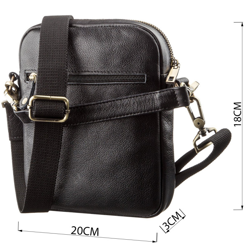 Чоловіча шкіряна сумка з двома знімними ручками SHVIGEL Чорна