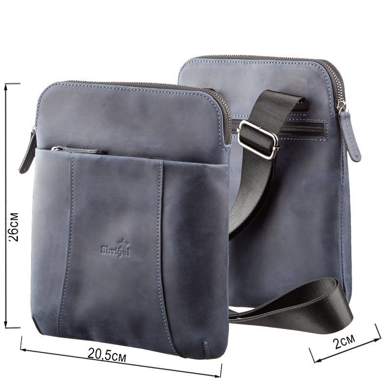 Стильний чоловічий месенджер з вінтажній шкіри Shvigel Синій