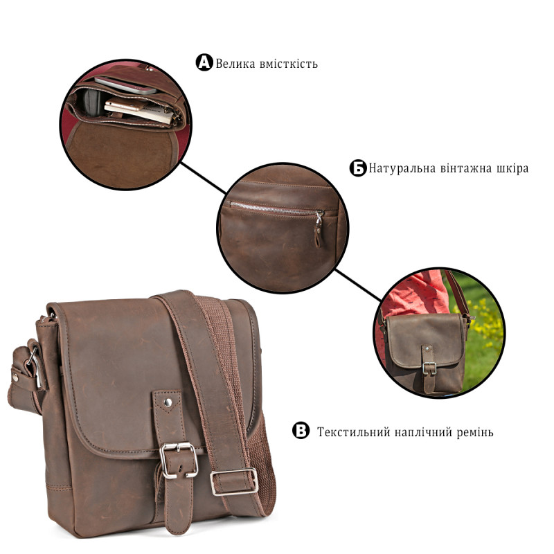 Сумка SHVIGEL з вінтажній шкіри Коричнева