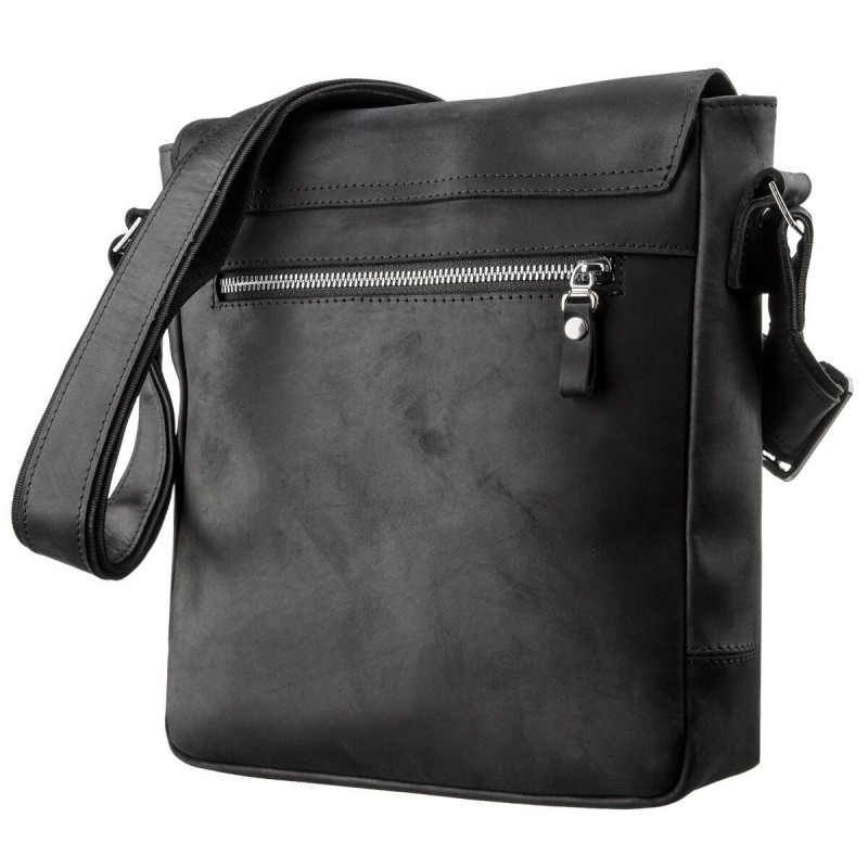 Сумка мужская винтажная средняя SHVIGEL кожаная Черная