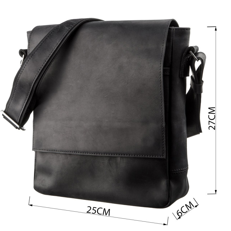 Сумка мужская винтажная средняя SHVIGEL кожаная Черная