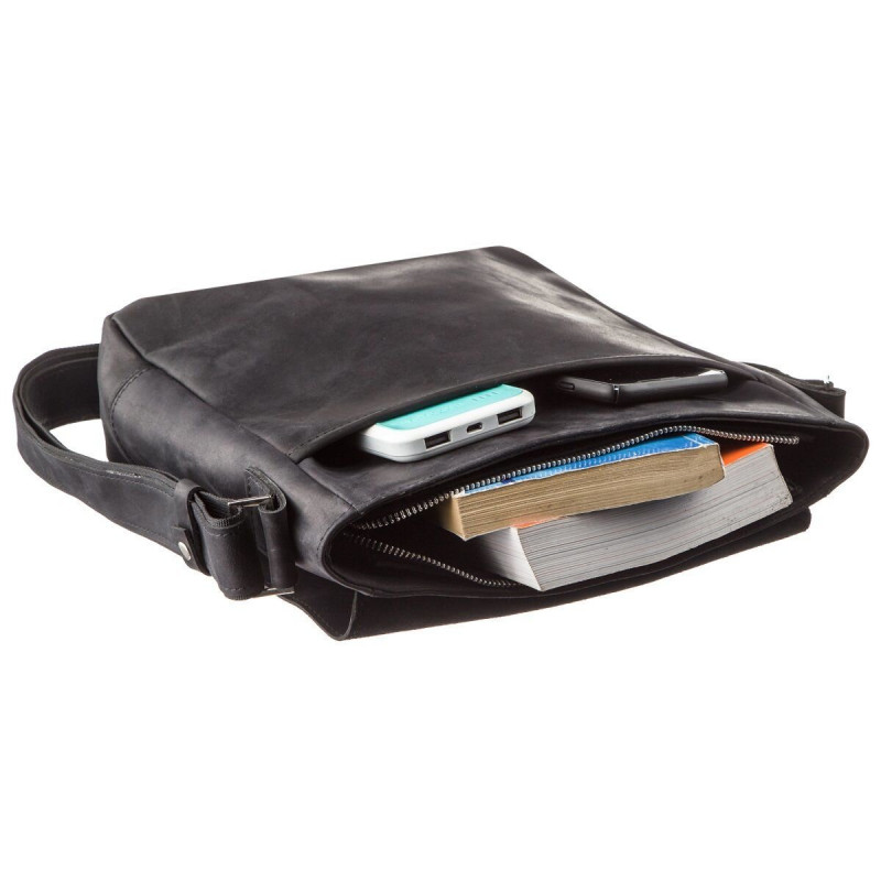 Сумка мужская винтажная средняя SHVIGEL кожаная Черная