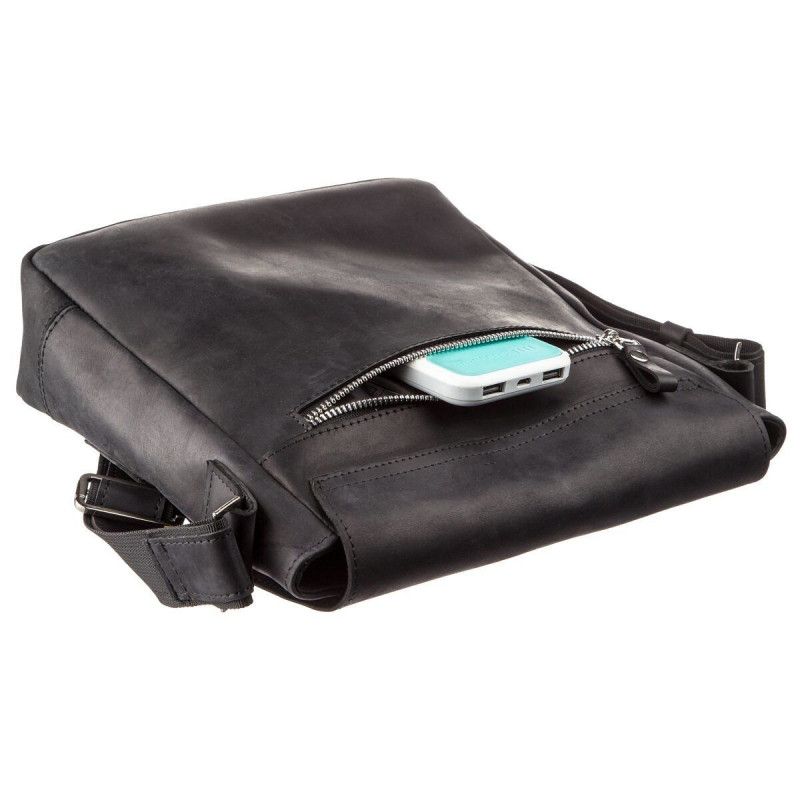 Сумка мужская винтажная средняя SHVIGEL кожаная Черная