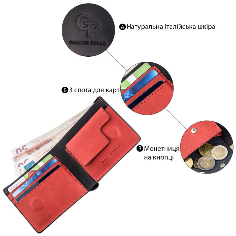 Оригинальное портмоне комби унисекс на магните GRANDE PELLE Черное