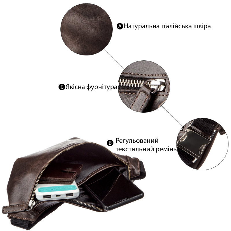 Поясная сумка GRANDE PELLE Темно-коричневая