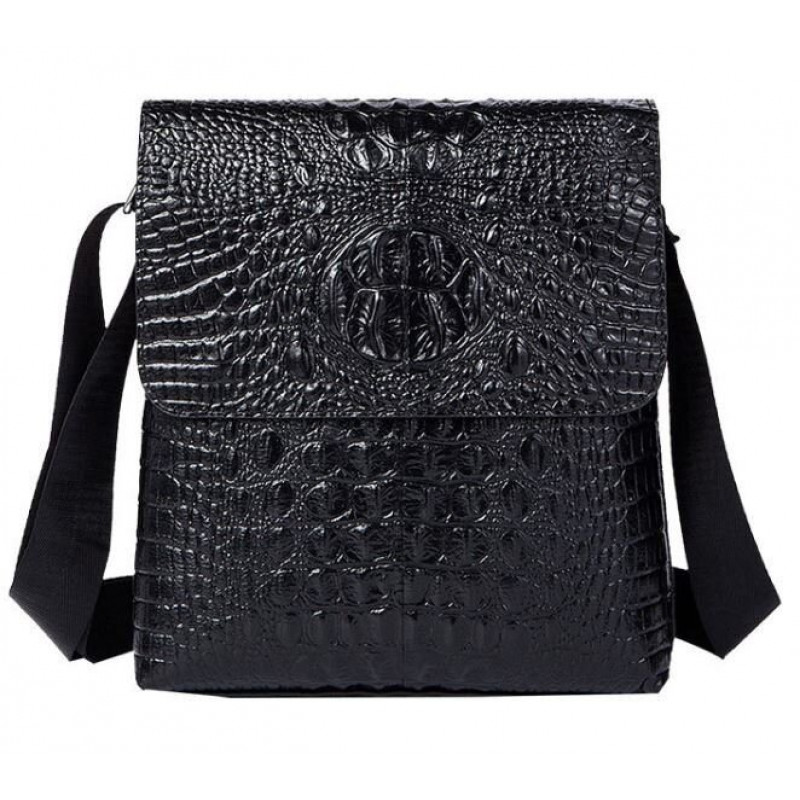 Сумка мужская вертикальная с тиснением под рептилию Vintage Черная