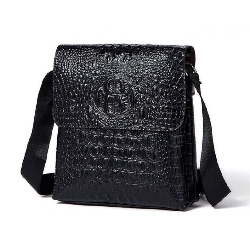 Сумка мужская вертикальная с тиснением под рептилию Vintage Черная