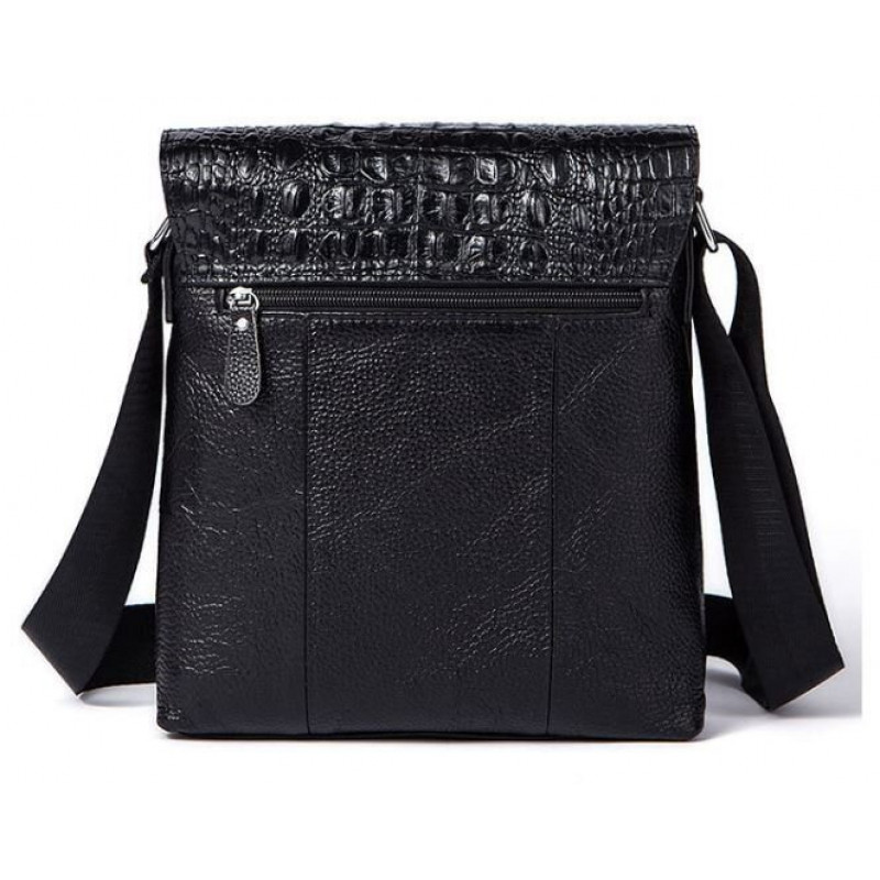 Сумка мужская вертикальная с тиснением под рептилию Vintage Черная