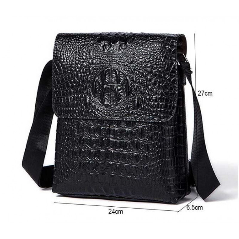 Сумка мужская вертикальная с тиснением под рептилию Vintage Черная