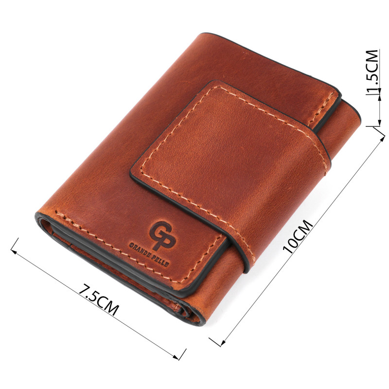 Суворе портмоне унісекс на магніті GRANDE PELLE Коричнева