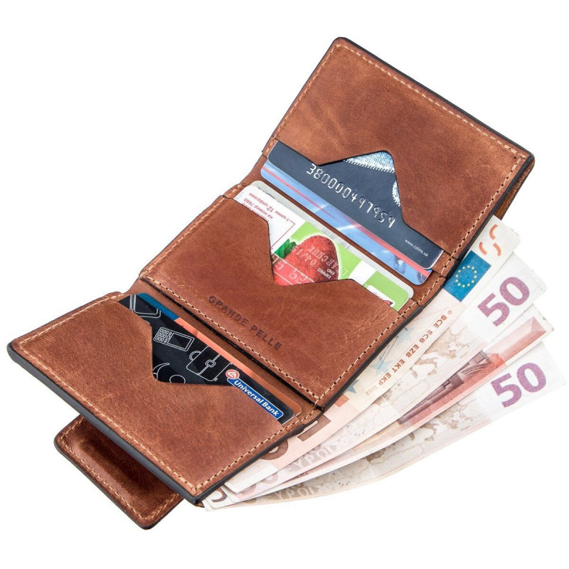 Суворе портмоне унісекс на магніті GRANDE PELLE Коричнева