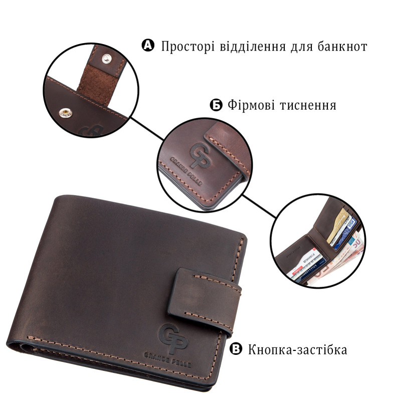 Тонкое кожаное портмоне унисекс GRANDE PELLE Коричневое