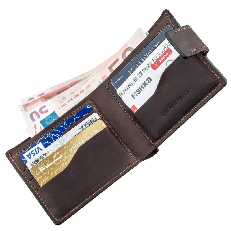 Тонкое кожаное портмоне унисекс GRANDE PELLE Коричневое