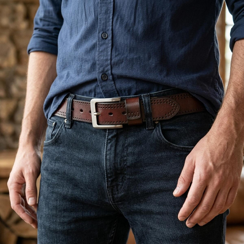 Ремінь з дірками чоловічий Vintage Коричневий