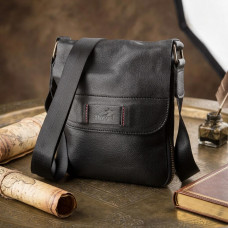 Чоловіча шкіряна сумка месенджер для документів та міста SHVIGEL Чорна