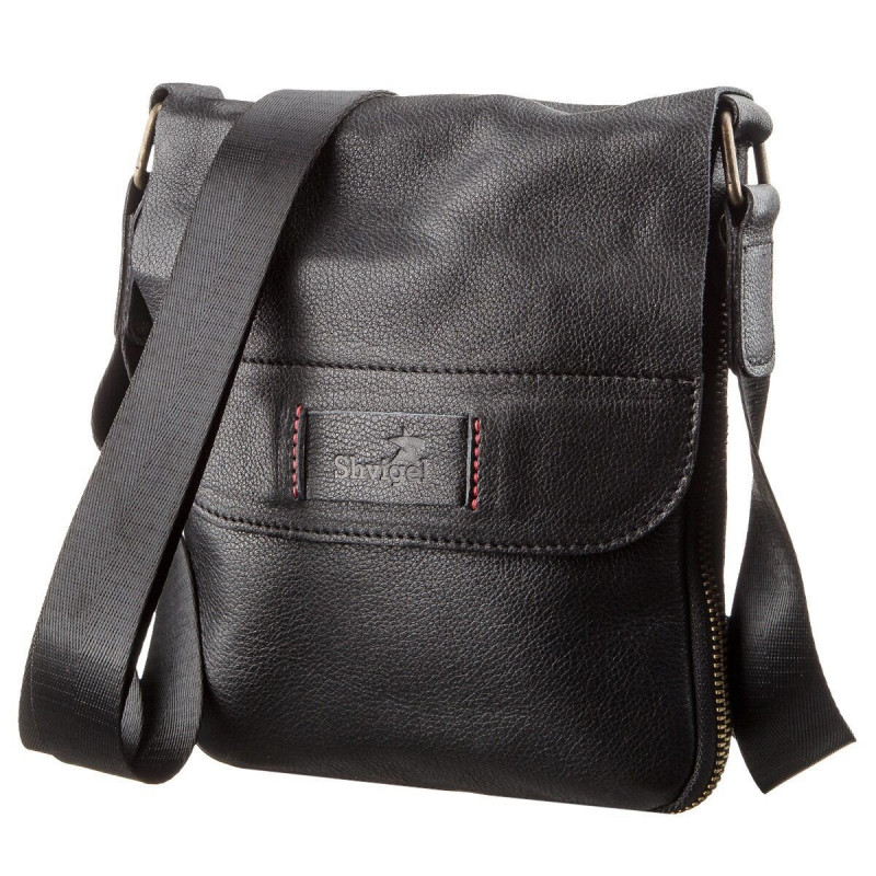 Чоловіча шкіряна сумка месенджер для документів та міста SHVIGEL Чорна