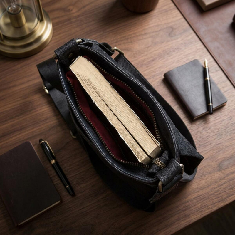 Чоловіча шкіряна сумка месенджер для документів та міста SHVIGEL Чорна