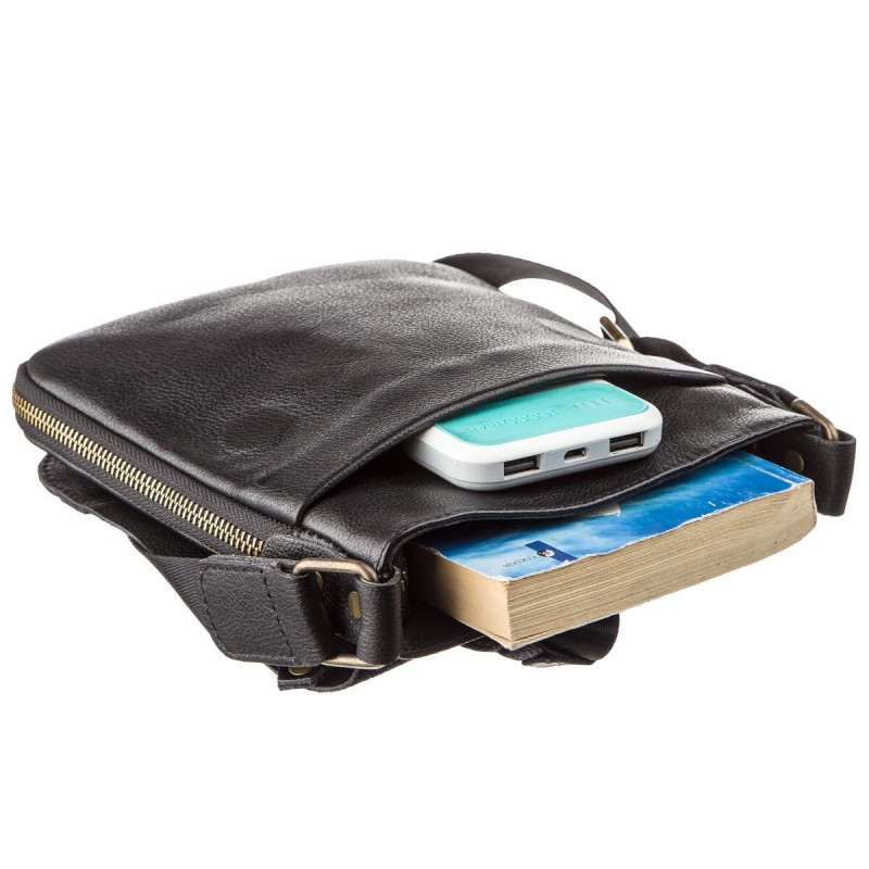 Чоловіча шкіряна сумка месенджер для документів та міста SHVIGEL Чорна