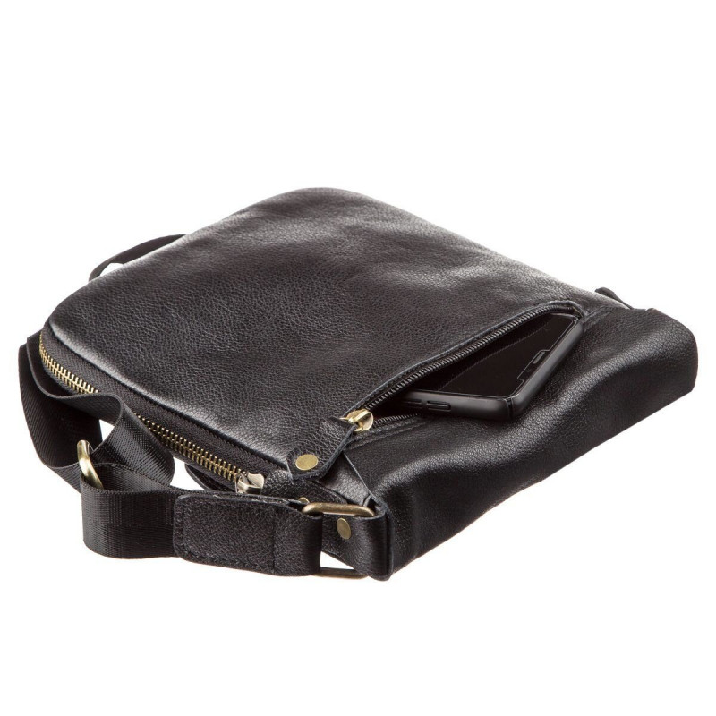 Чоловіча шкіряна сумка месенджер для документів та міста SHVIGEL Чорна