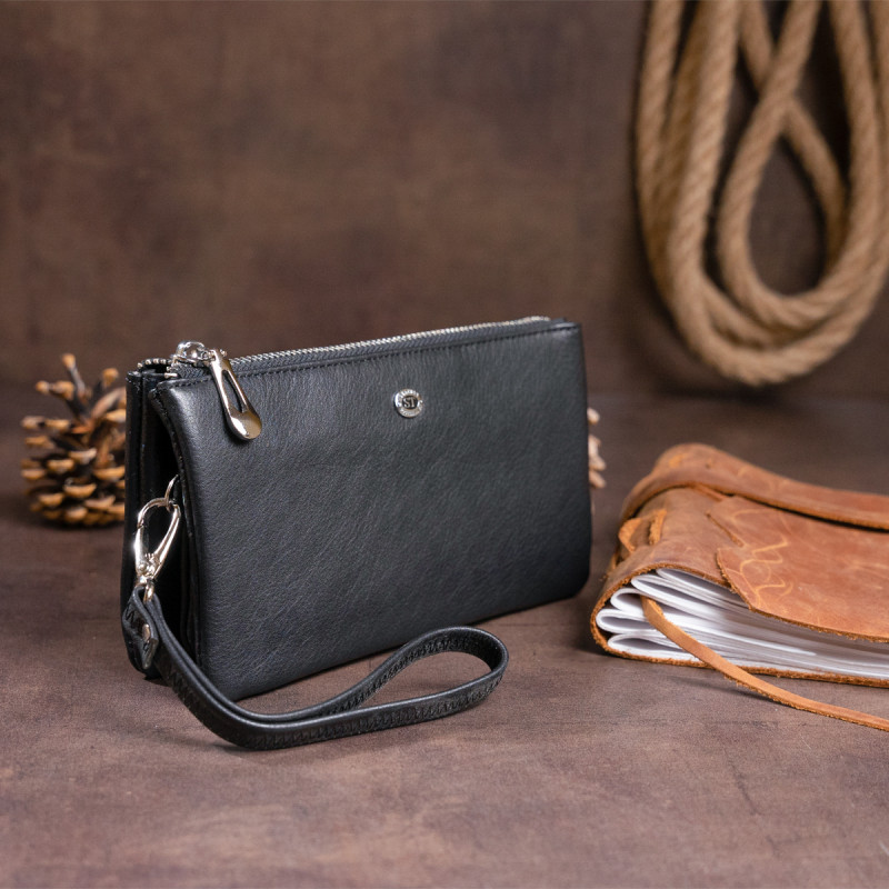 Вместительный клатч на два отделения женский ST Leather Черный