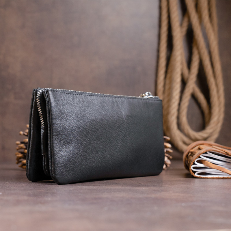 Вместительный клатч на два отделения женский ST Leather Черный