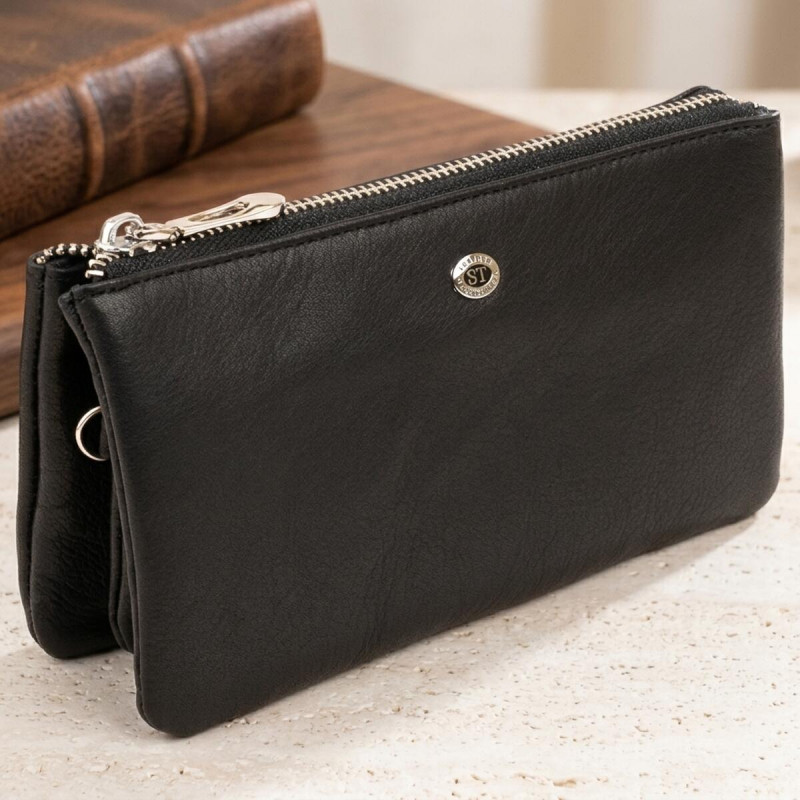Місткий клатч на два відділення жіночий ST Leather Чорний