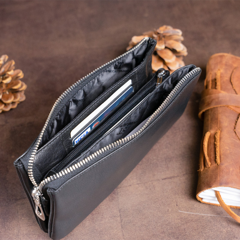 Вместительный клатч на два отделения женский ST Leather Черный
