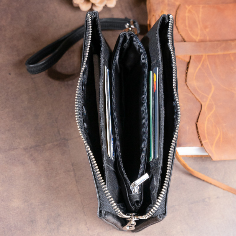 Вместительный клатч на два отделения женский ST Leather Черный