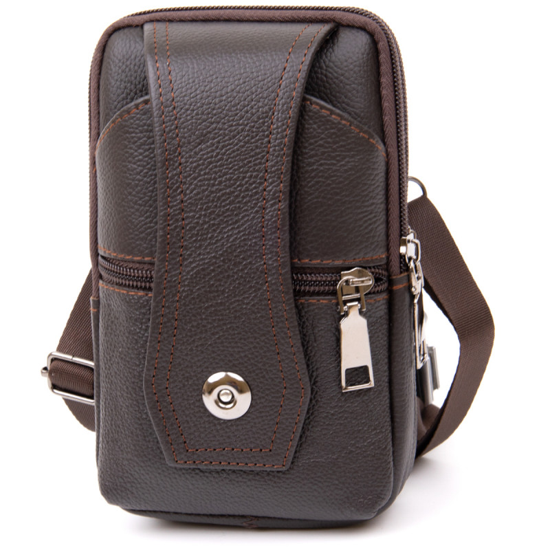 Сумка мужская на пояс на два отделения с хлястиком Vintage Коричневая