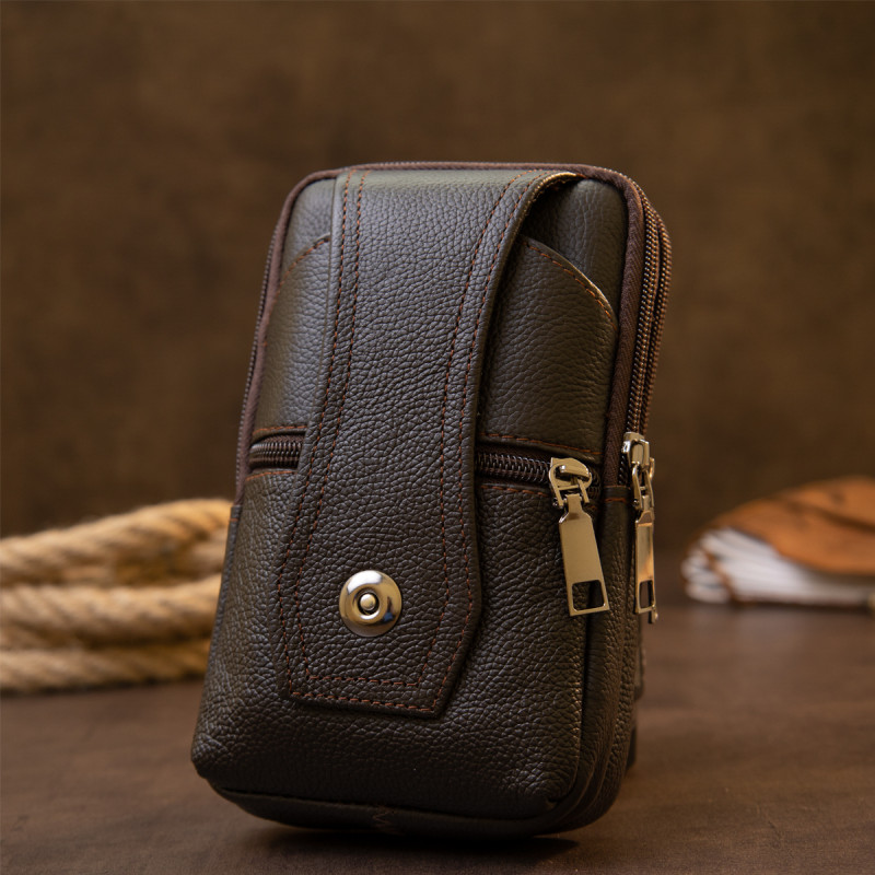 Сумка мужская на пояс на два отделения с хлястиком Vintage Коричневая