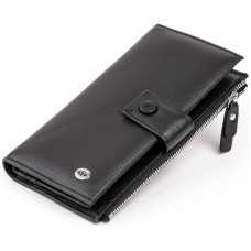 Оригинальный кошелек кожаный женский на хлястике с кнопкой ST Leather Черный