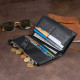 Оригинальный кошелек кожаный женский на хлястике с кнопкой ST Leather Черный