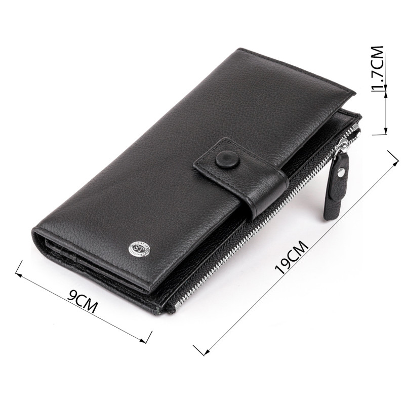 Оригинальный кошелек кожаный женский на хлястике с кнопкой ST Leather Черный
