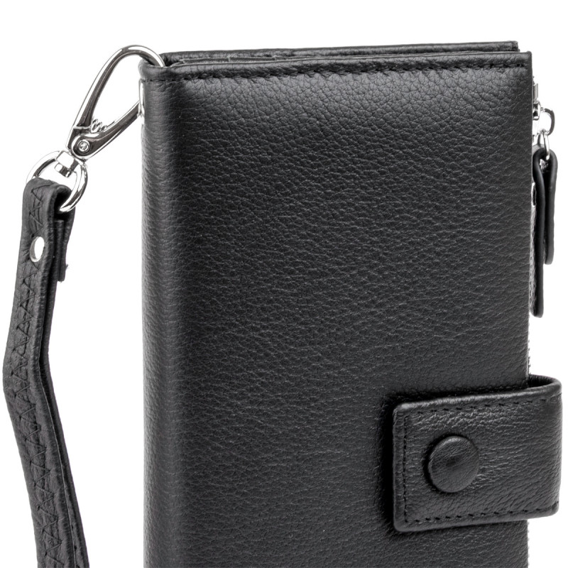 Оригинальный кошелек кожаный женский на хлястике с кнопкой ST Leather Черный
