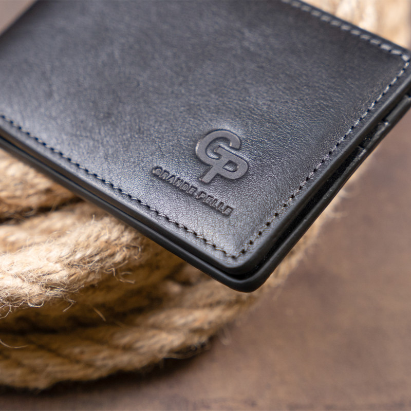 Стильне портмоне з затискачем для грошей без застібки GRANDE PELLE Чорне